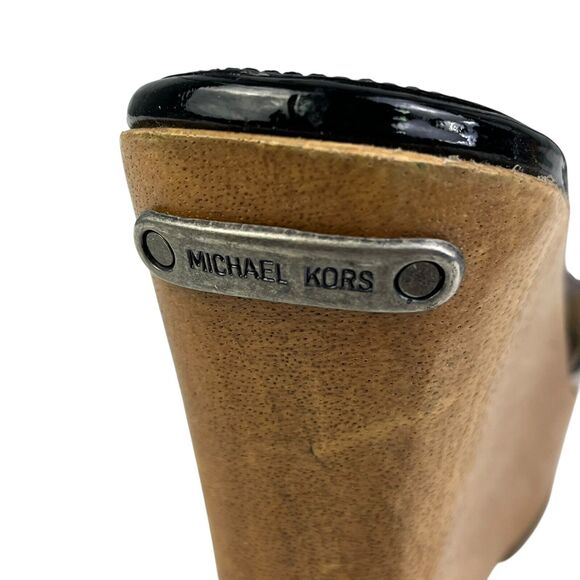 Michael Kors Wedge Woody Sandals Size 6.5 White Black Bow Ankle Strap - Picture 8 of 13